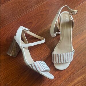 Anthropologie Rose Gold Pinstripe Block Heels 8